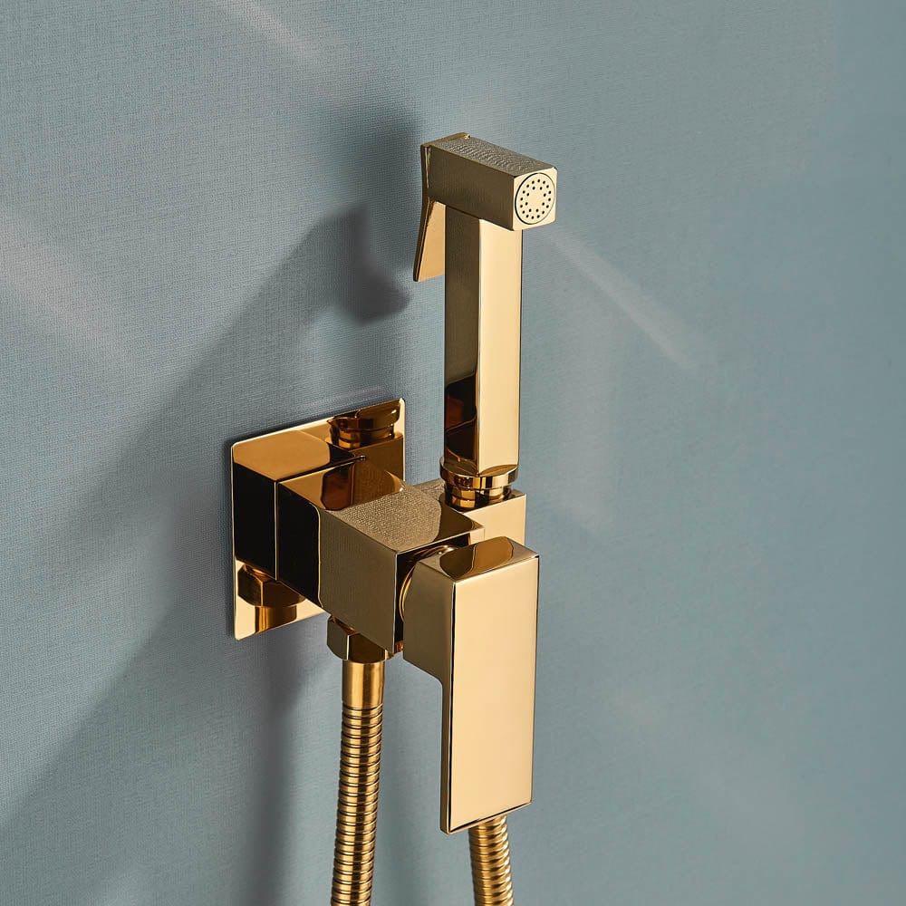 Robinet tip dus intim pentru bideu sau wc cu doua intrari, auriu lucios