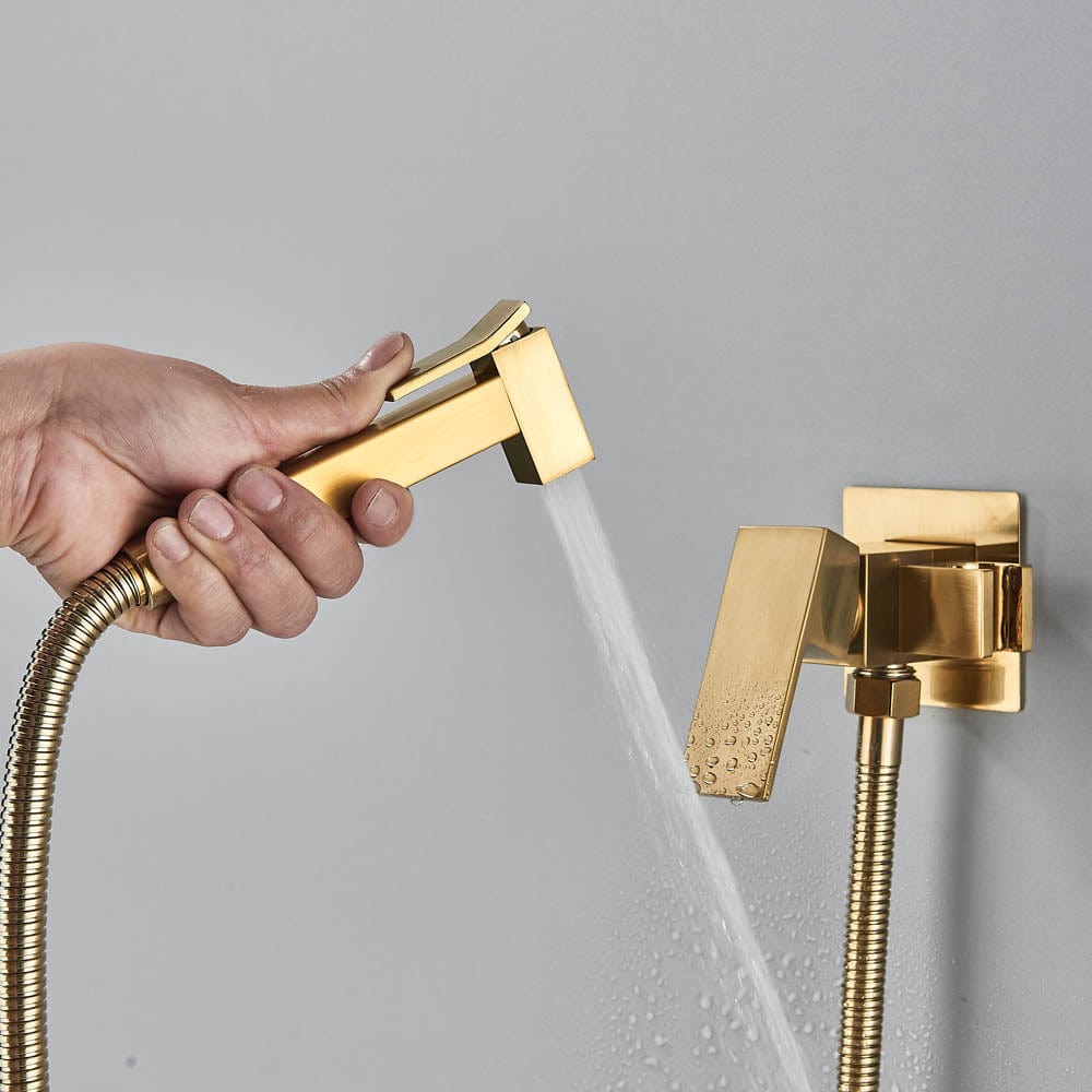 Robinet tip dus intim pentru bideu sau wc cu doua intrari, auriu mat