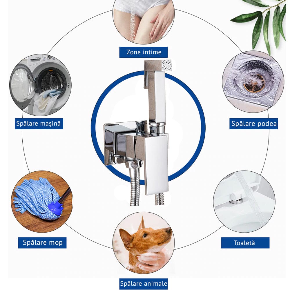 Robinet tip dus intim pentru bideu sau wc cu doua intrari, crom lucios