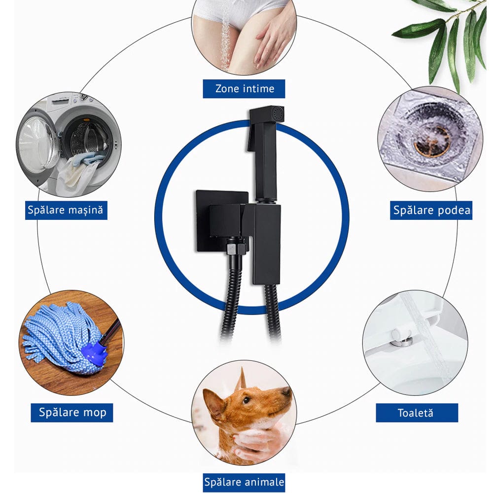 Robinet tip dus intim pentru bideu sau wc cu doua intrari, negru mat