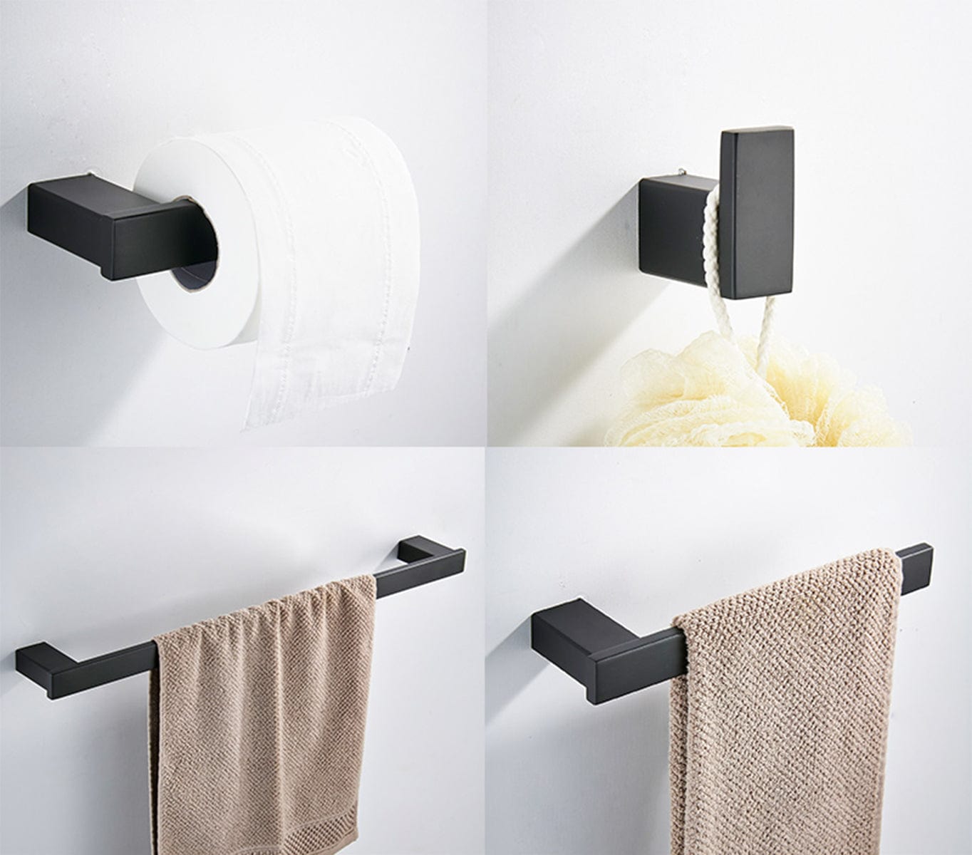 Set accesorii baie, negru mat, 4 piese