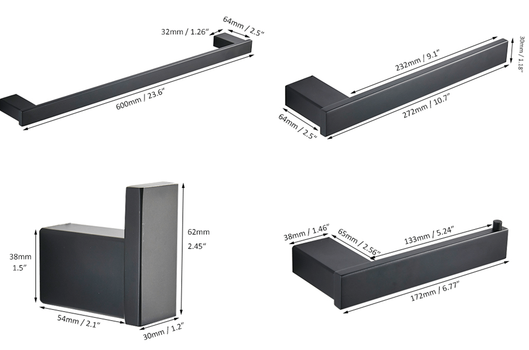 Set accesorii baie, negru mat, 4 piese