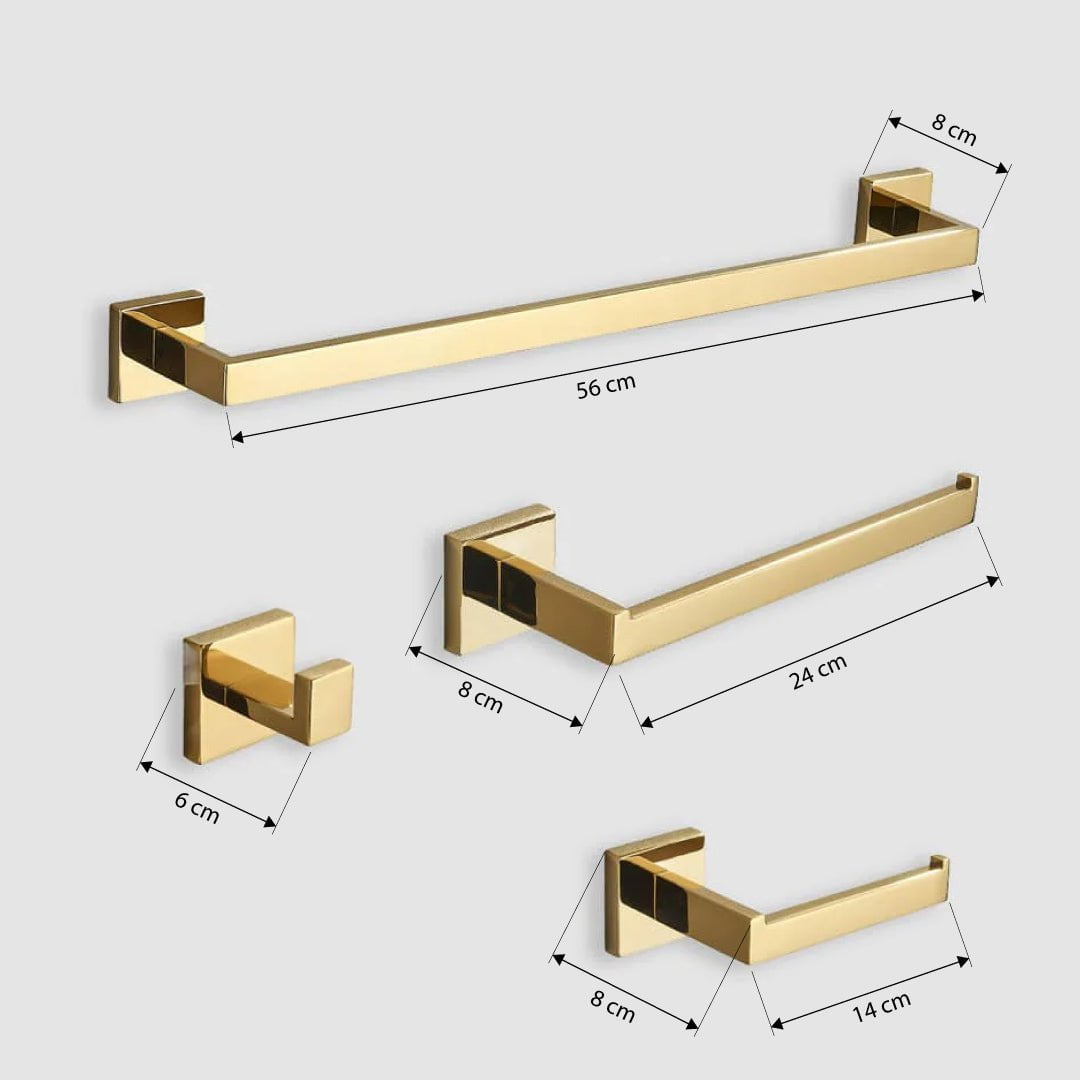 Set Baterie de cadă cu cascadă și duș de mână + Bateria pentru lavoar, curbata in forma de C + accesorii baie, auriu lucios
