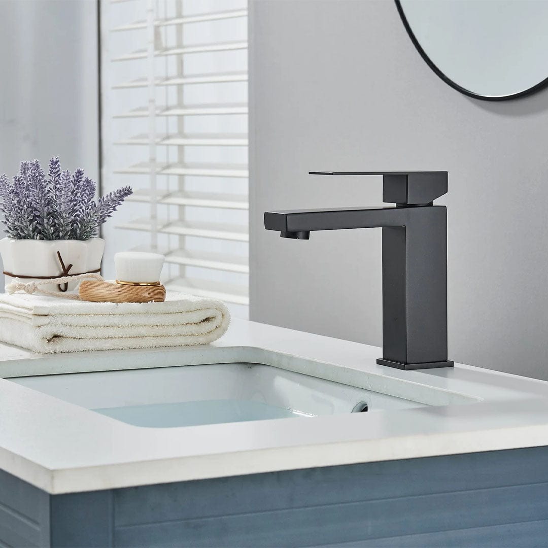 Set Coloana Dus, negru mat, cu efect de ploaie, para dus 25 cm, 4 functii de curgere + Baterie lavoar