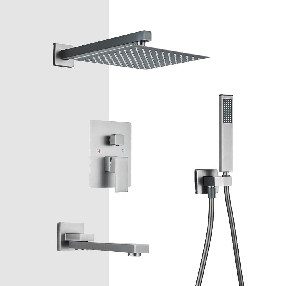 Set de duș cu pară pătrată 25 cm, gri antracit, 3 funcții de curgere a apei