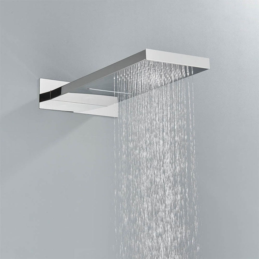 Set de duș cu pară tip cascadă, cu termostat, argintiu lucios, 3 funcții de curgere a apei