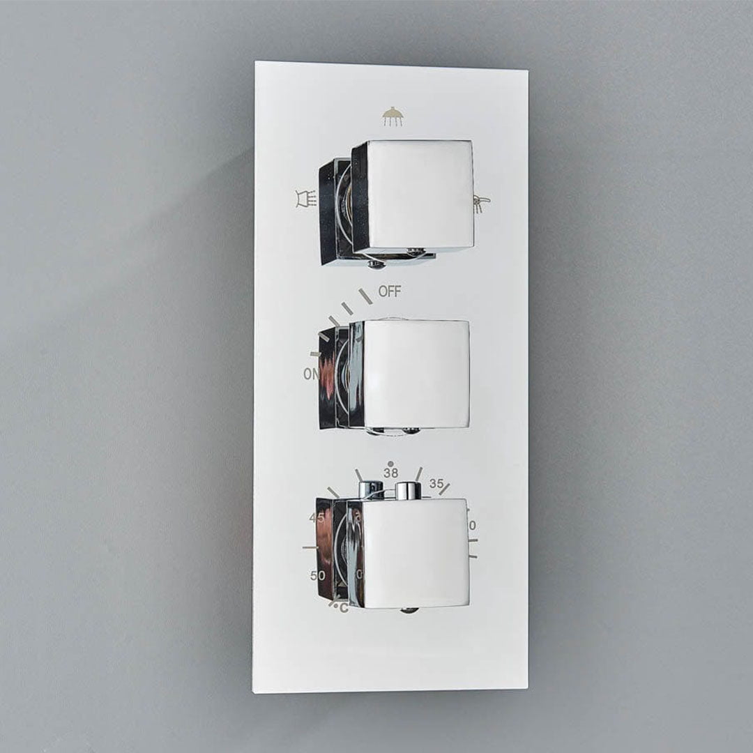 Set de duș cu pară tip cascadă, cu termostat, argintiu lucios, 3 funcții de curgere a apei