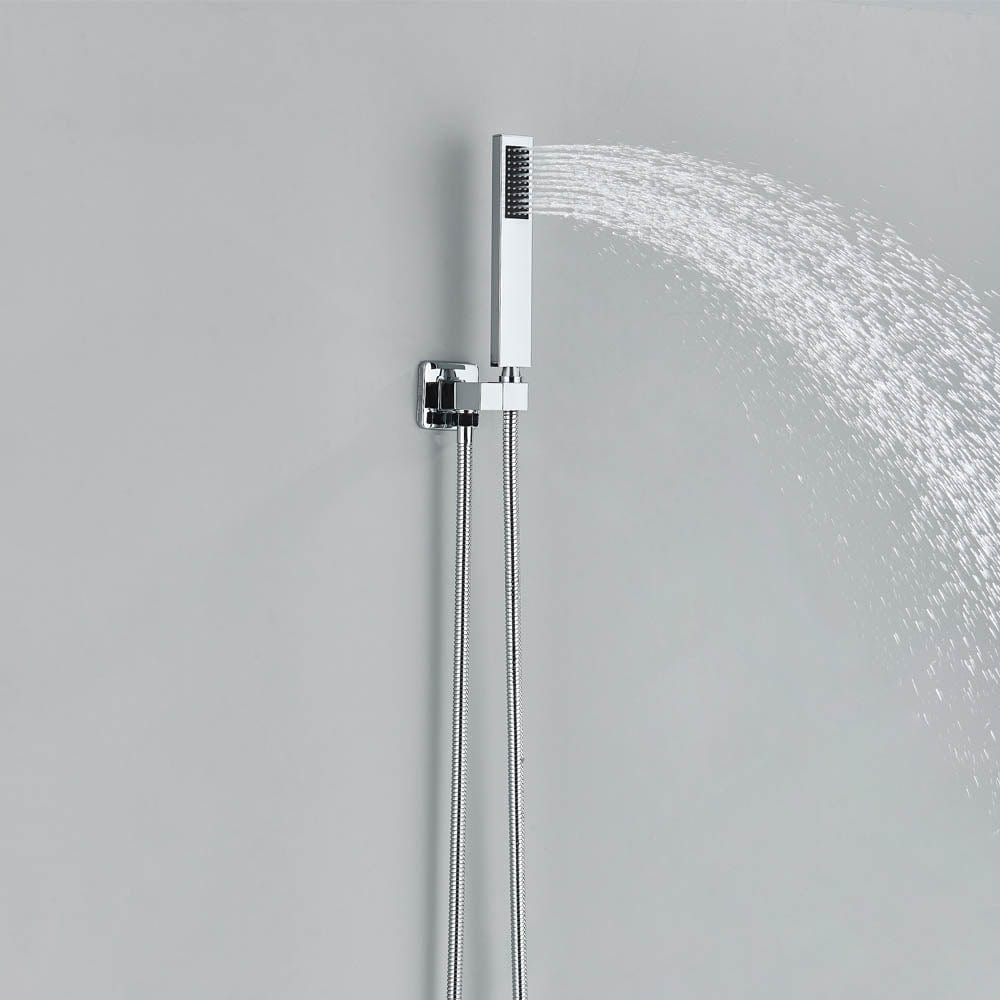 Set de duș cu pară tip cascadă, cu termostat, argintiu lucios, 3 funcții de curgere a apei