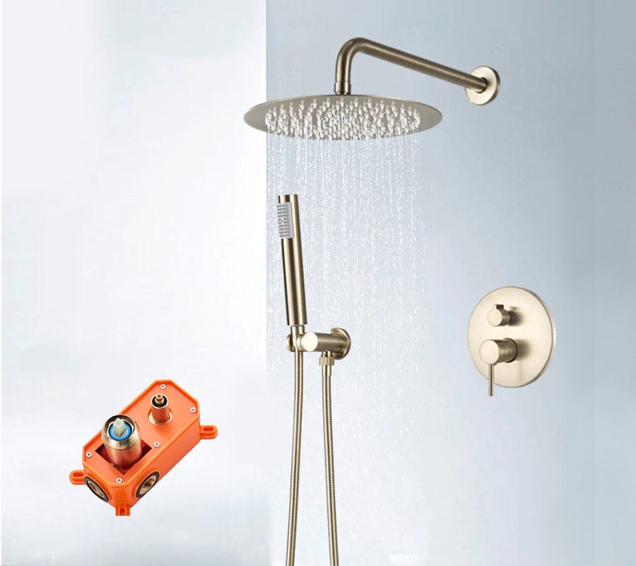 Set de dus auriu nichelat cu para rotunda tip ploaie 25 cm + Baterie lavoar Stev aurie