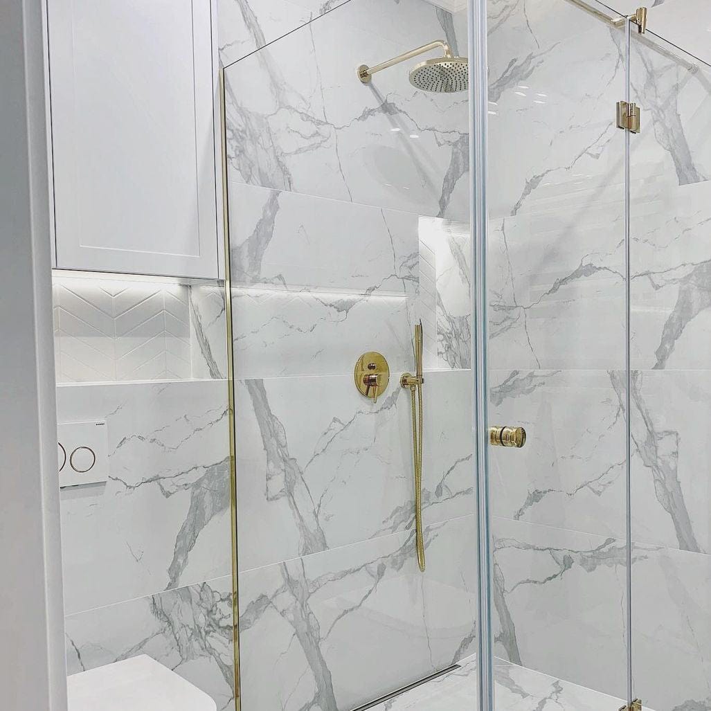 Set de dus auriu nichelat cu para rotunda tip ploaie 25 cm, Green 1269