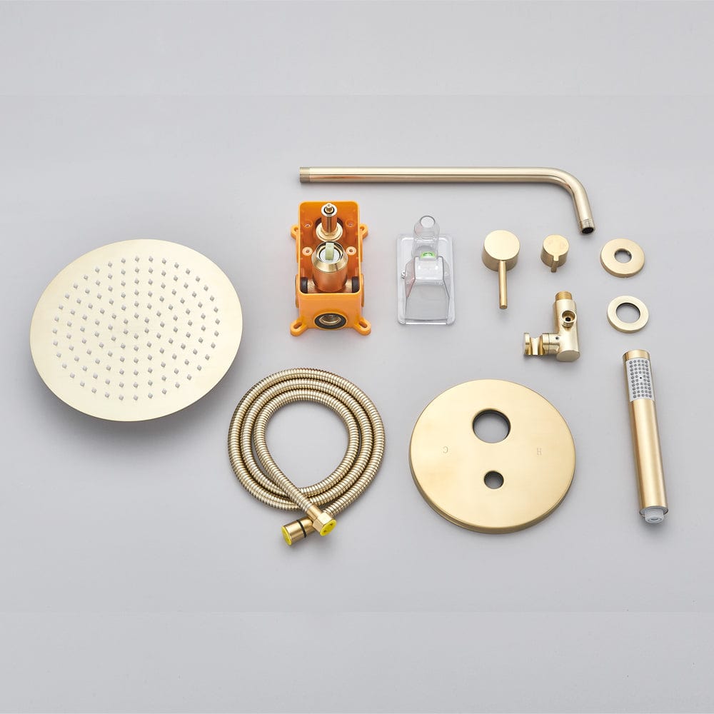 Set de dus auriu nichelat cu para rotunda tip ploaie 25 cm, Green 1269