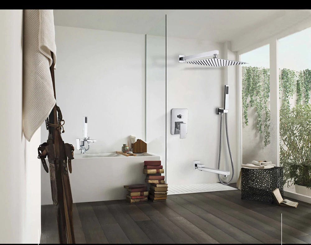 Set de dus cu para patrata 30 cm latura, 3 functii de curgere a apei, argintiu cromat