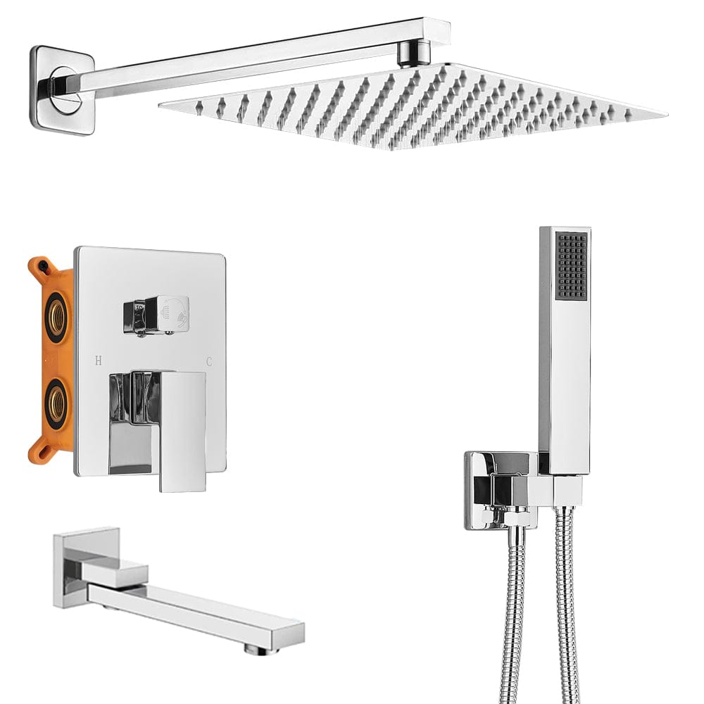 Set de dus cu para patrata 30 cm latura, 3 functii de curgere a apei, argintiu cromat