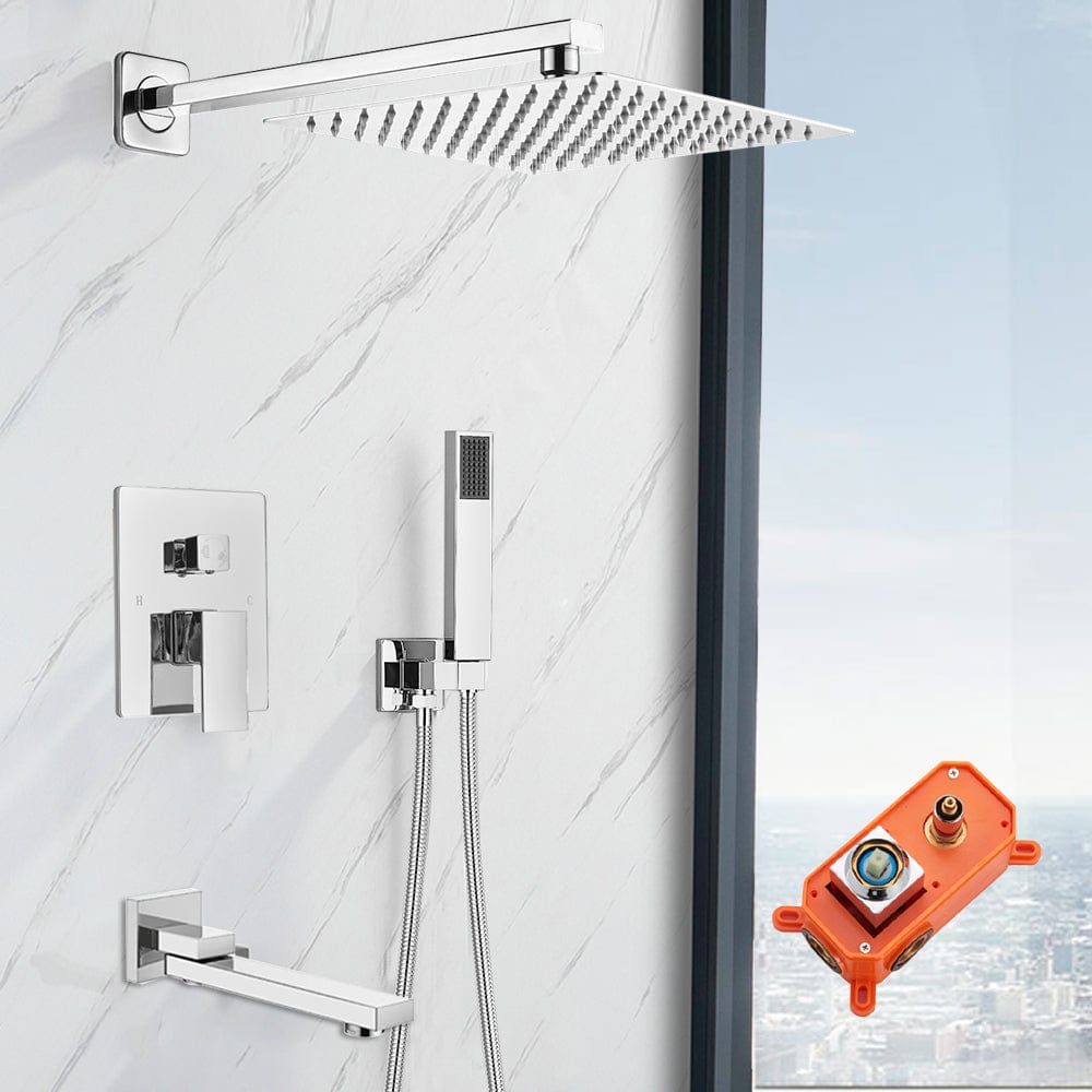 Set de dus cu para patrata 30 cm latura, 3 functii de curgere a apei, argintiu cromat