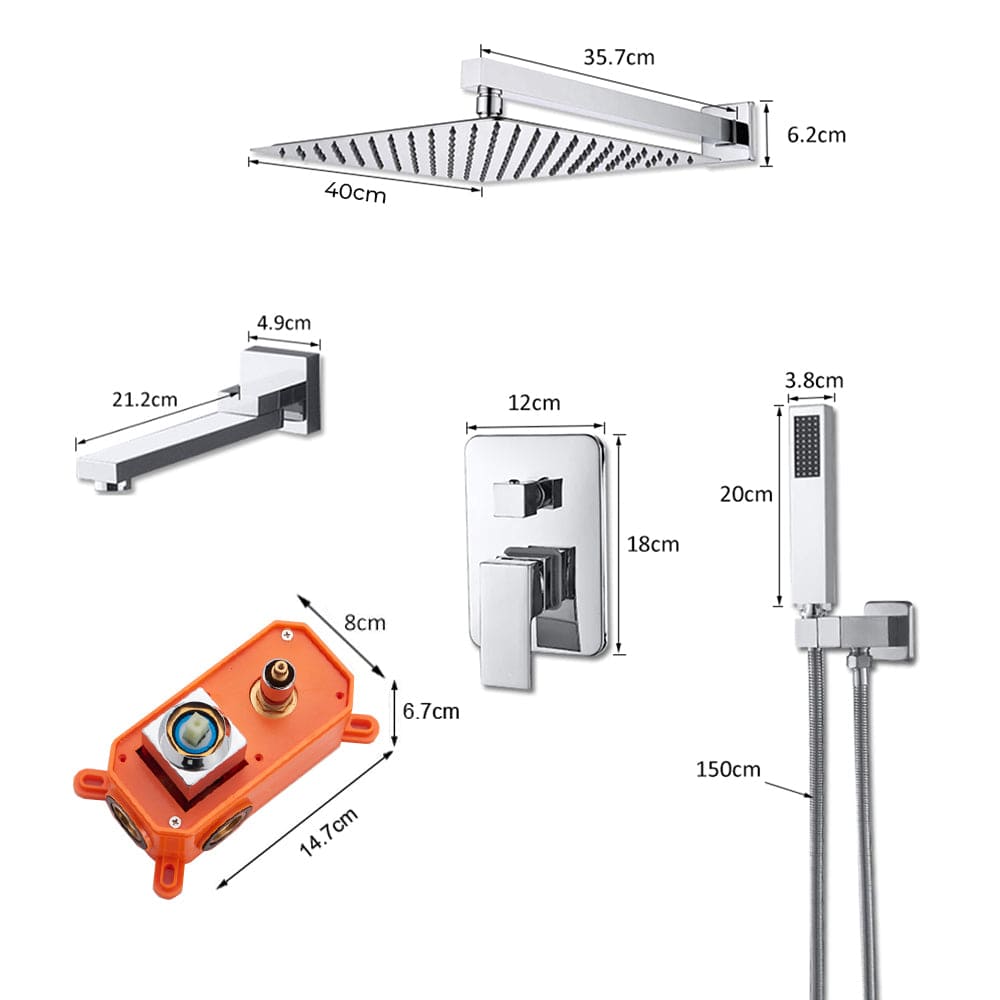 Set de dus cu para patrata 40 cm, 3 functii de curgere a apei