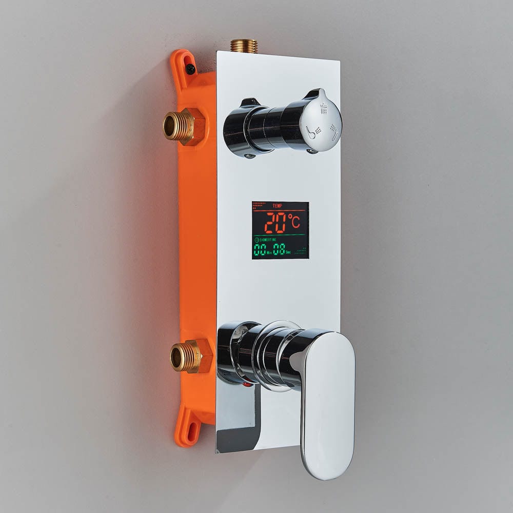 Set de dus cu para patrata de 30 cm, afisaj digital cu LED, argintiu