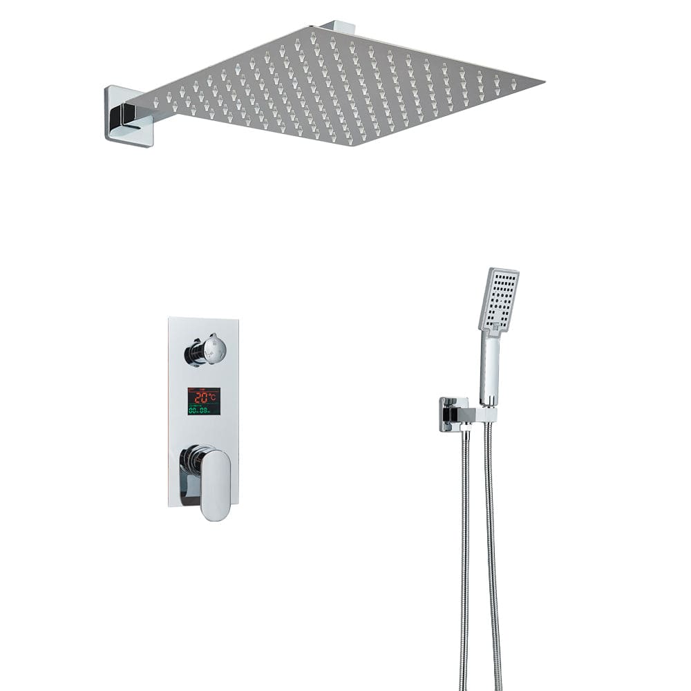 Set de dus cu para patrata de 30 cm, afisaj digital cu LED, argintiu