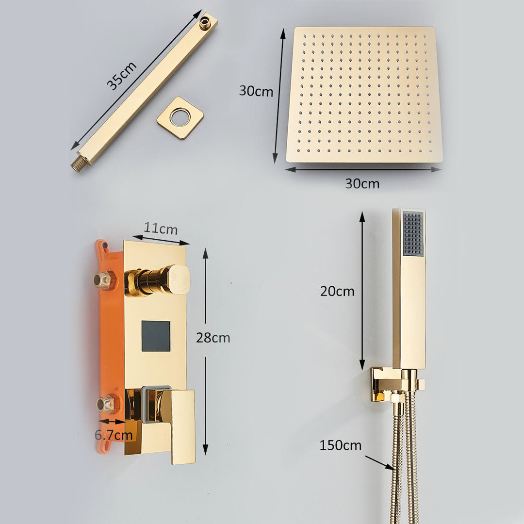 Set de dus cu para patrata de 30 cm, afisaj digital cu LED, auriu