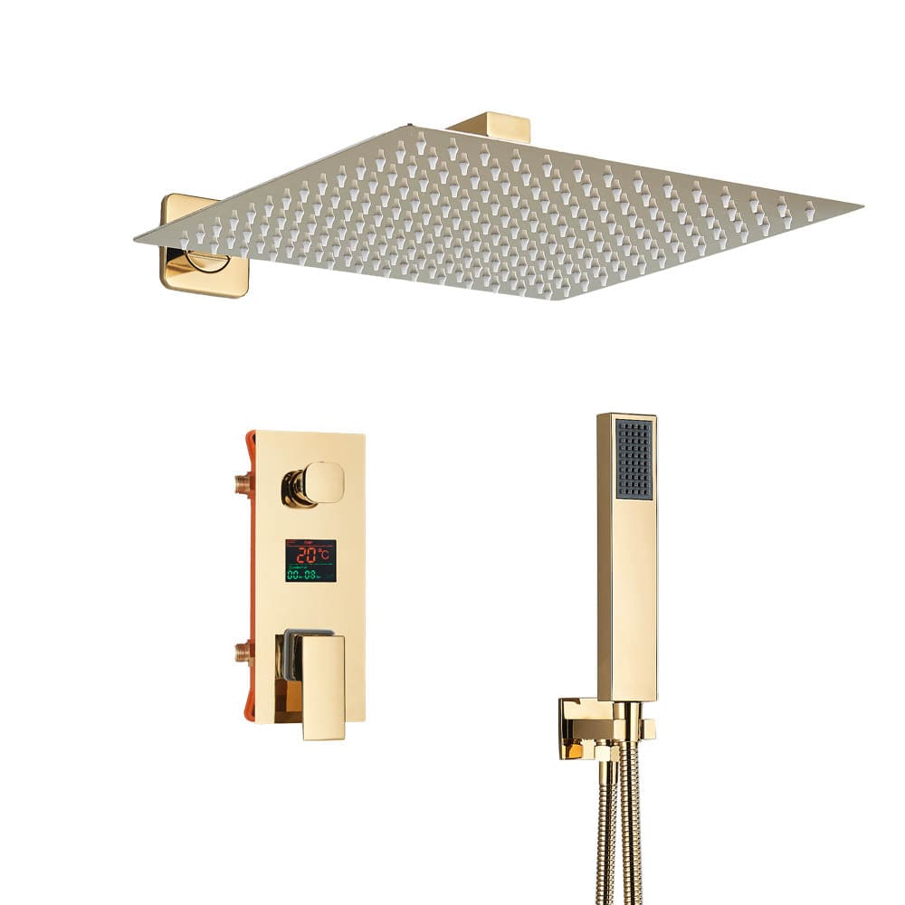 Set de dus cu para patrata de 30 cm, afisaj digital cu LED, auriu