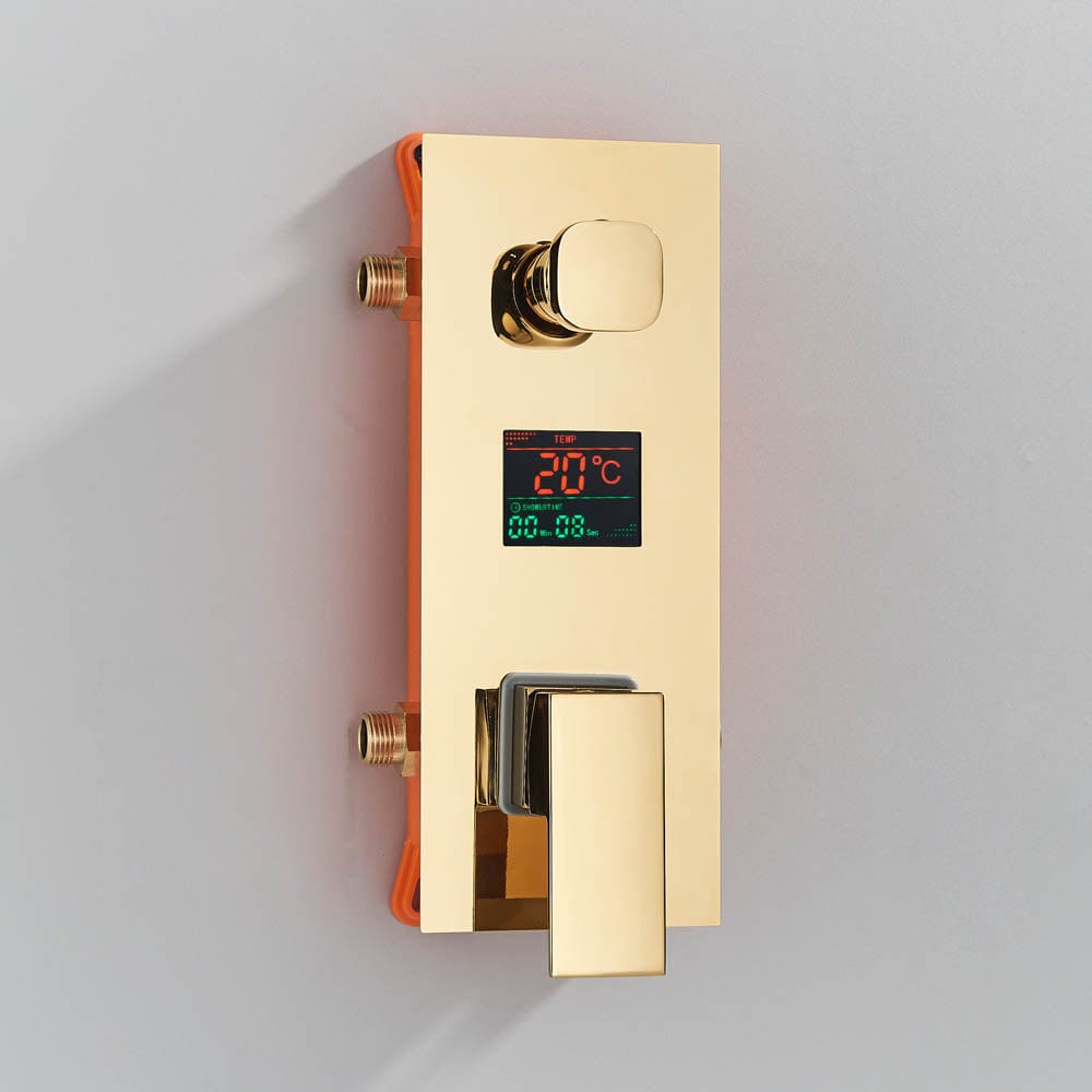 Set de dus cu para patrata de 30 cm, afisaj digital cu LED, auriu