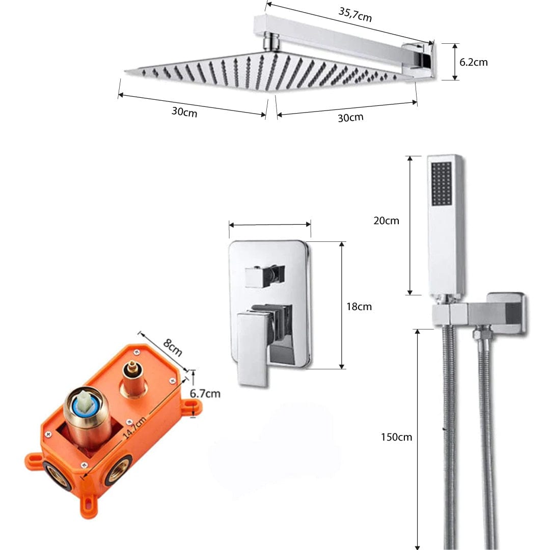 Set de dus cu para patrata de 40 cm, cu 2 functii de curgere a apei