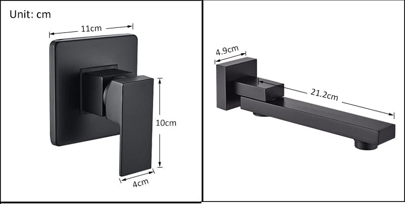 Set de dus cu para patrata de 40 cm, negru mat + Baterie de lavoar incastrata
