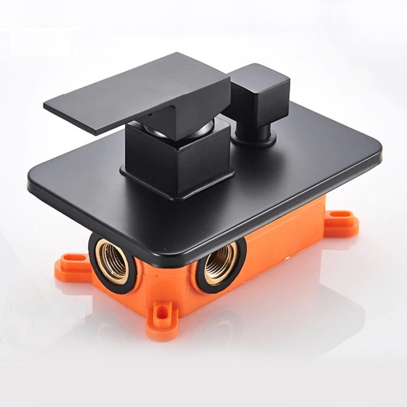 Set de dus cu para patrata de 40 cm, negru mat, cu 2 functii de curgere a apei