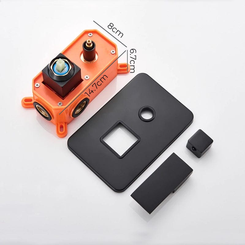 Set de dus cu para patrata de 40 cm, negru mat, cu 2 functii de curgere a apei