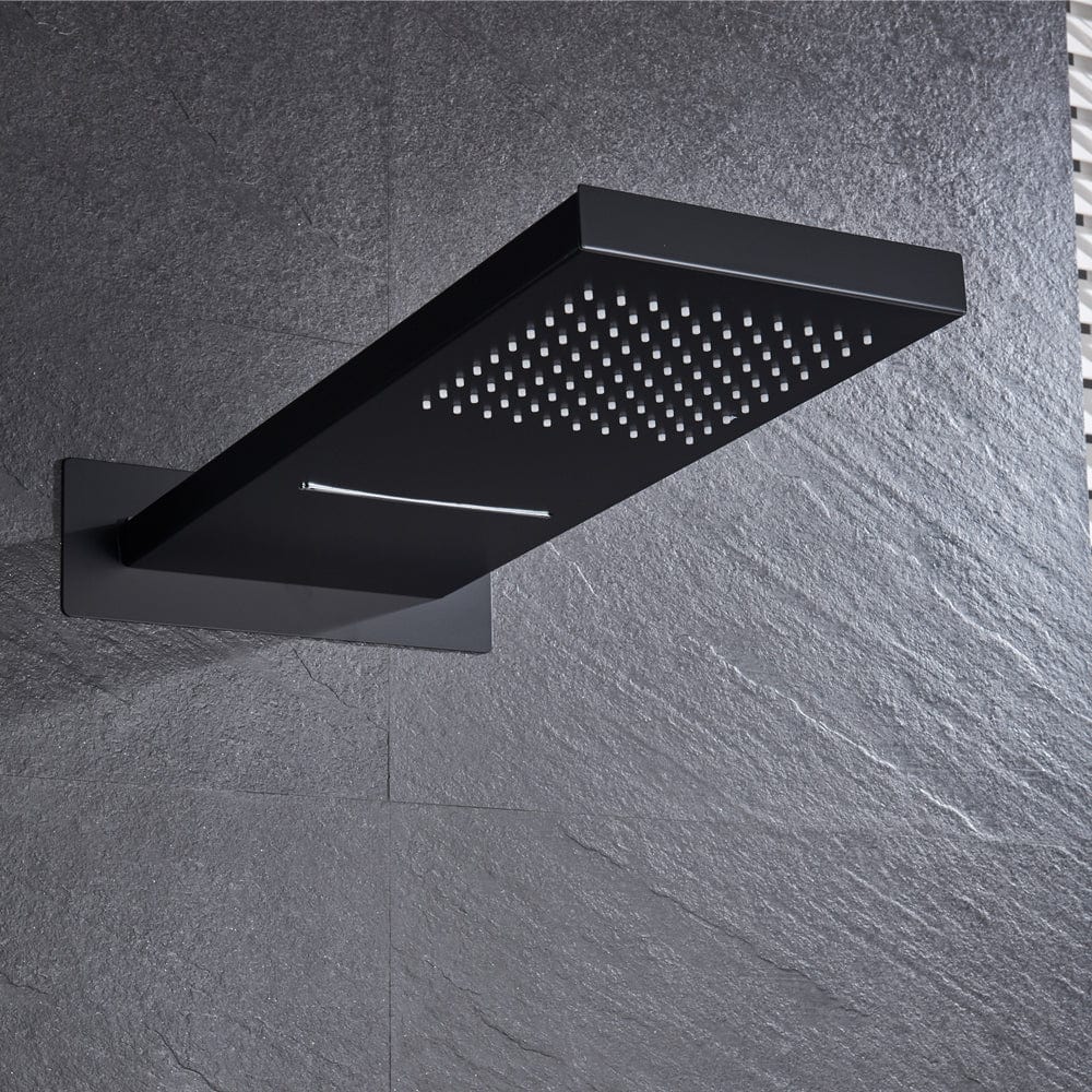 Set de dus cu para tip cascada cu termostat, negru mat, cu 3 functii de curgere a apei