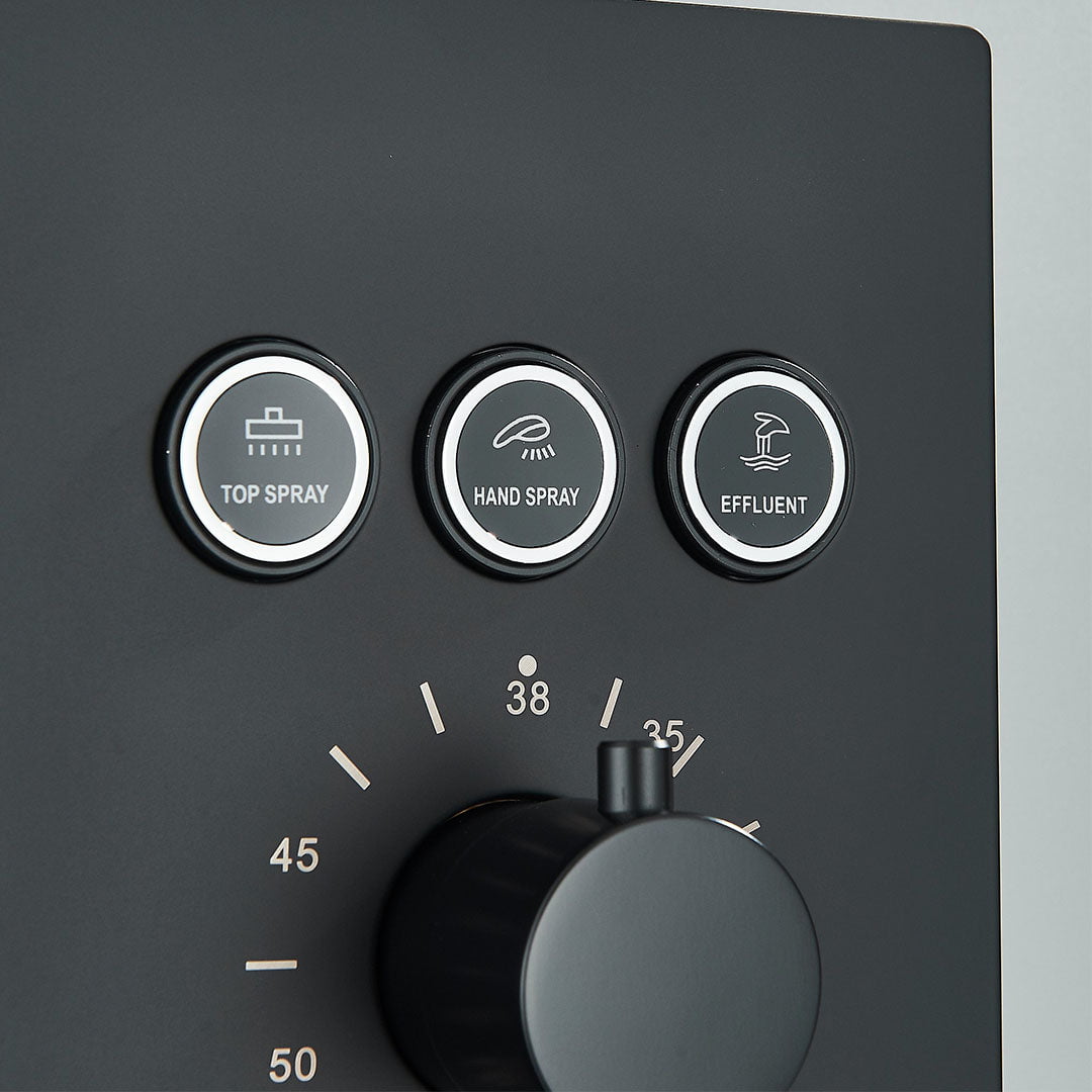 Set de dus incastrabil in tavan, cu para patrata, termostat, 3 functii de curgere a apei