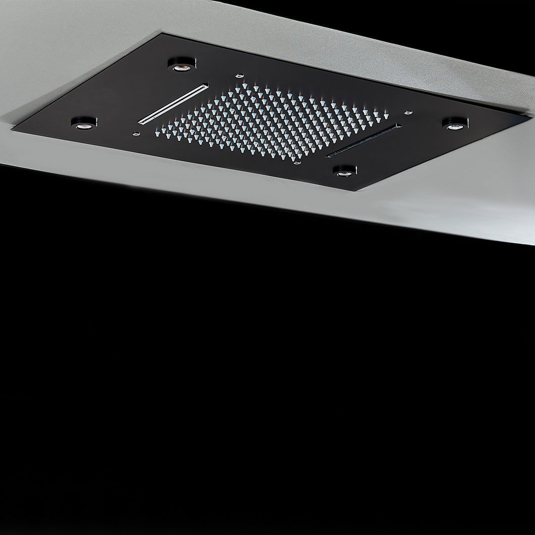 Set de dus incastrabil in tavan, cu para patrata, lumini si termostat, 3 functii de curgere a apei