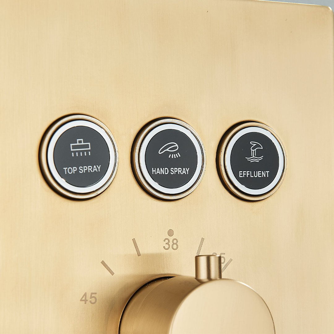 Set de dus incastrabil in tavan, cu para patrata si termostat, 3 functii de curgere a apei