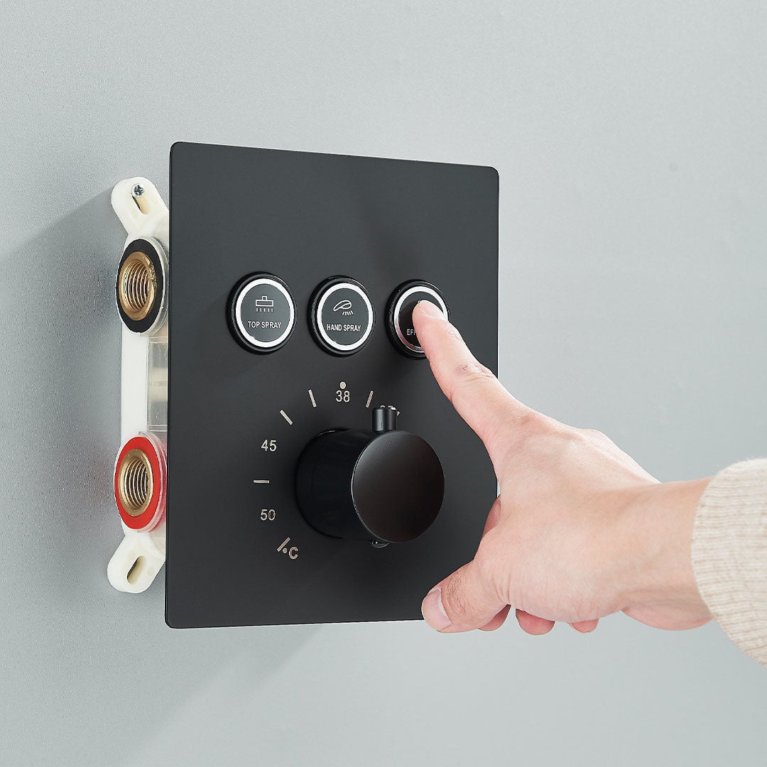 Set de dus incastrabil in tavan, cu para patrata, termostat, 3 functii de curgere a apei