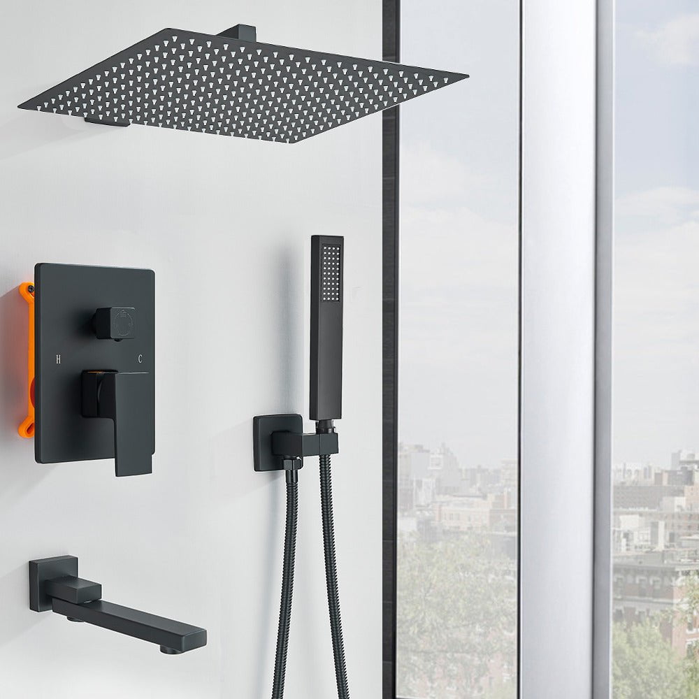 Set de dus incastrat, para de 30 cm, 3 functii, negru mat