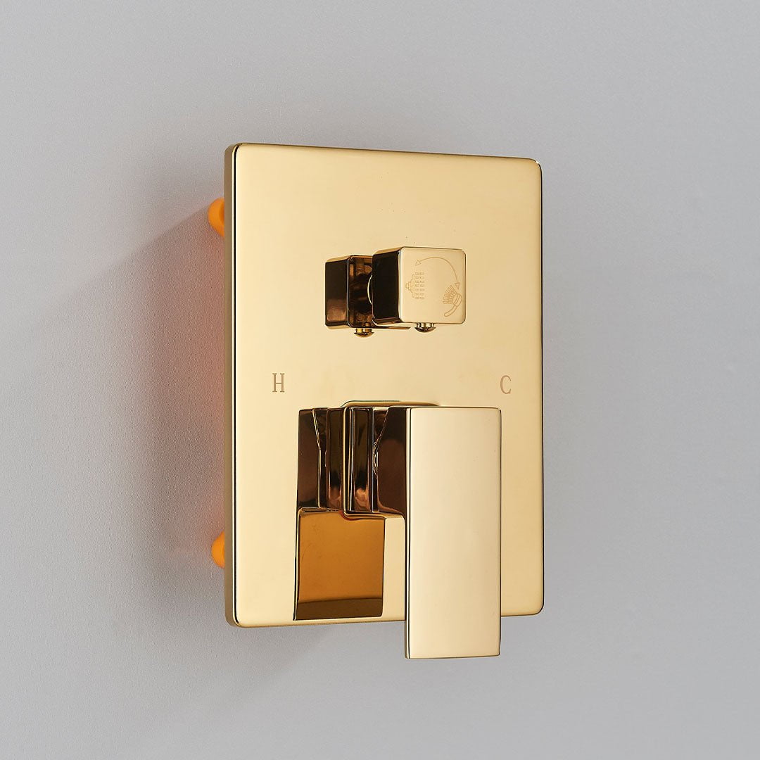 Set de dus incastrat tip ploaie, para 40 cm, cu 2 functii de curgere, auriu lucios