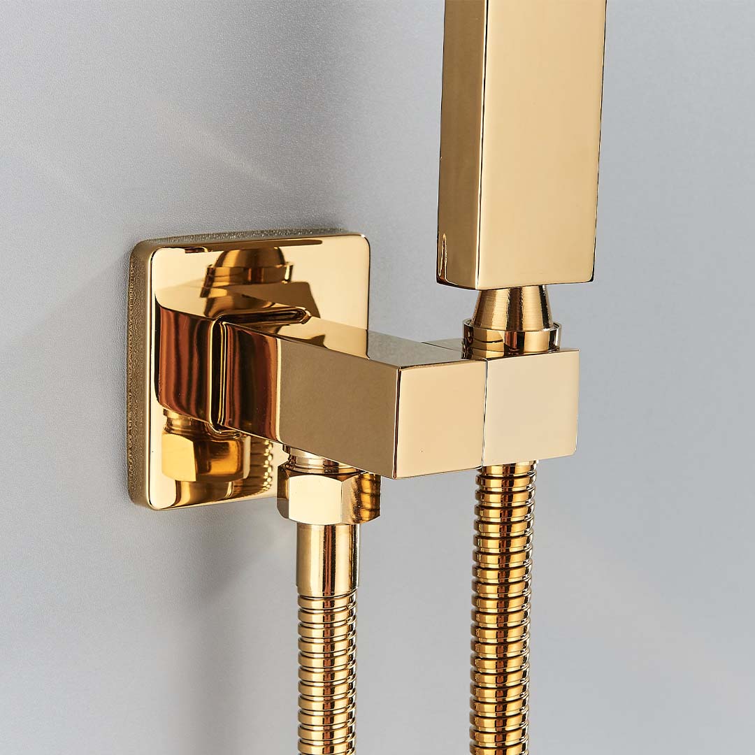 Set de dus incastrat tip ploaie, para 40 cm, cu 2 functii de curgere, auriu lucios