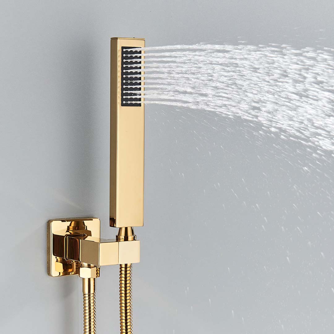 Set de dus incastrat tip ploaie, para 40 cm, cu 2 functii de curgere, auriu lucios