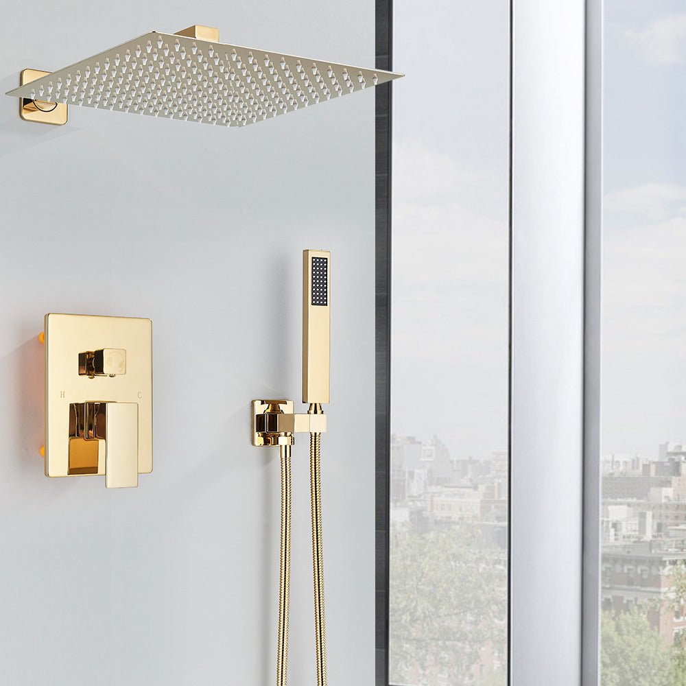 Set de dus incastrat tip ploaie, para 40 cm, cu 2 functii de curgere, auriu lucios