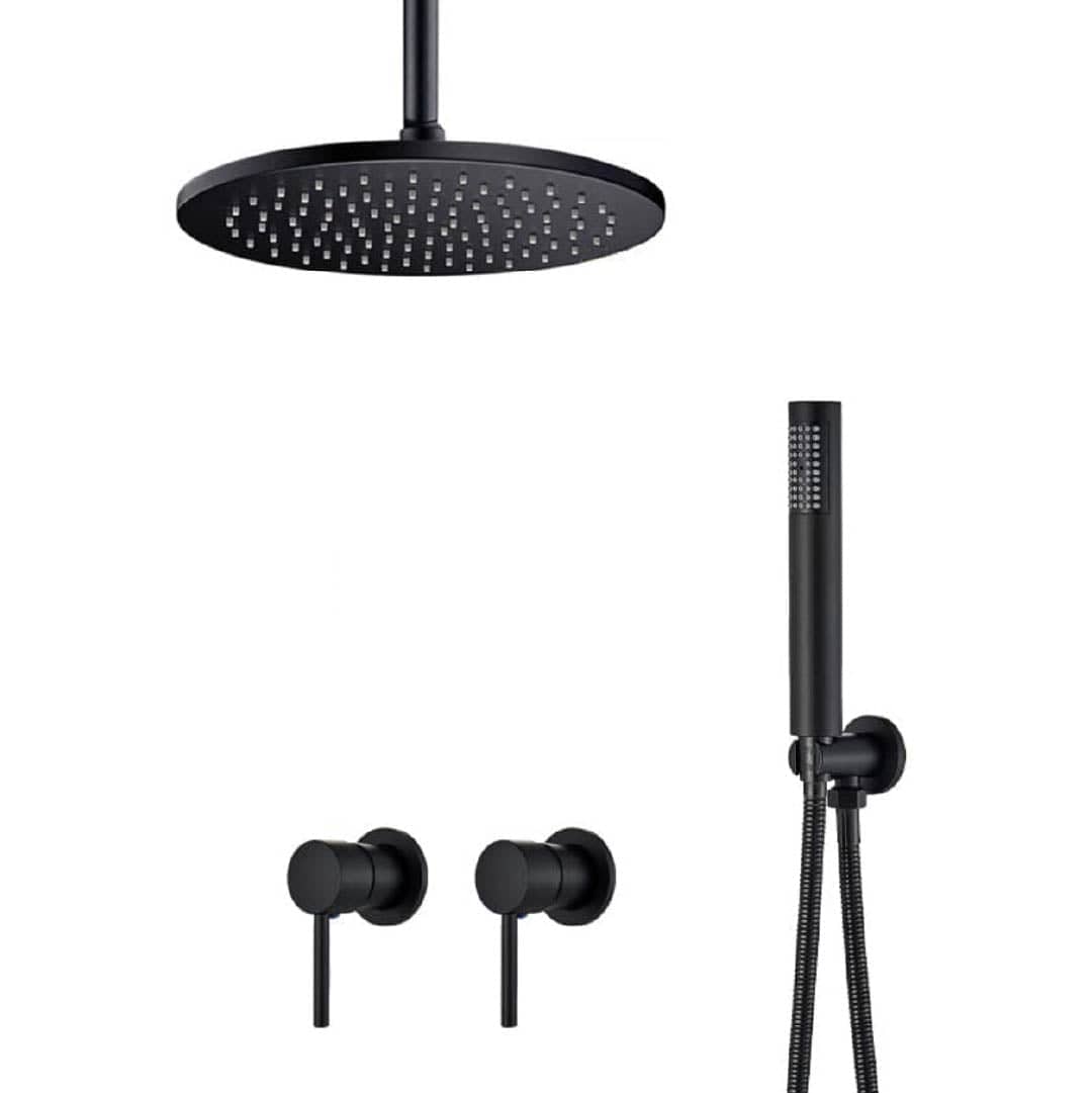 Set de dus negru cu montaj in tavan, para rotunda tip ploaie 30 cm