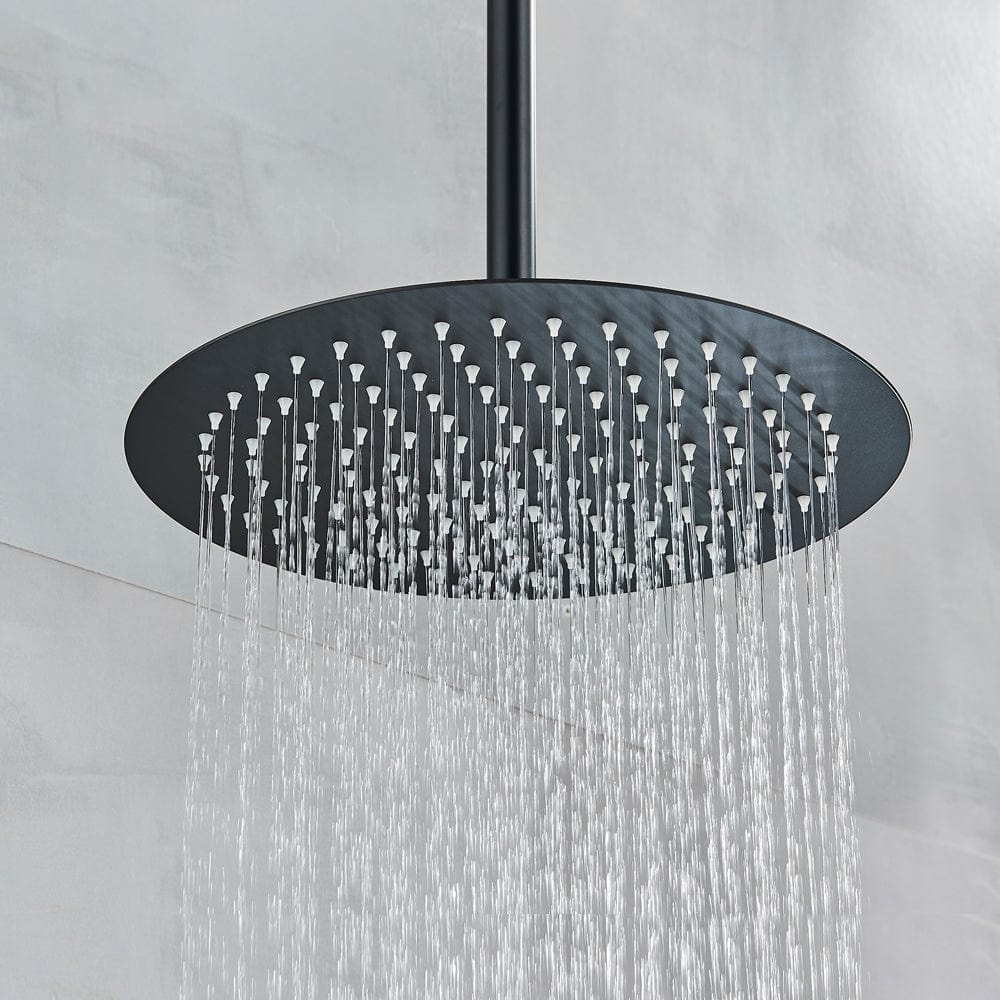 Set de dus negru cu montaj in tavan, para rotunda tip ploaie 30 cm