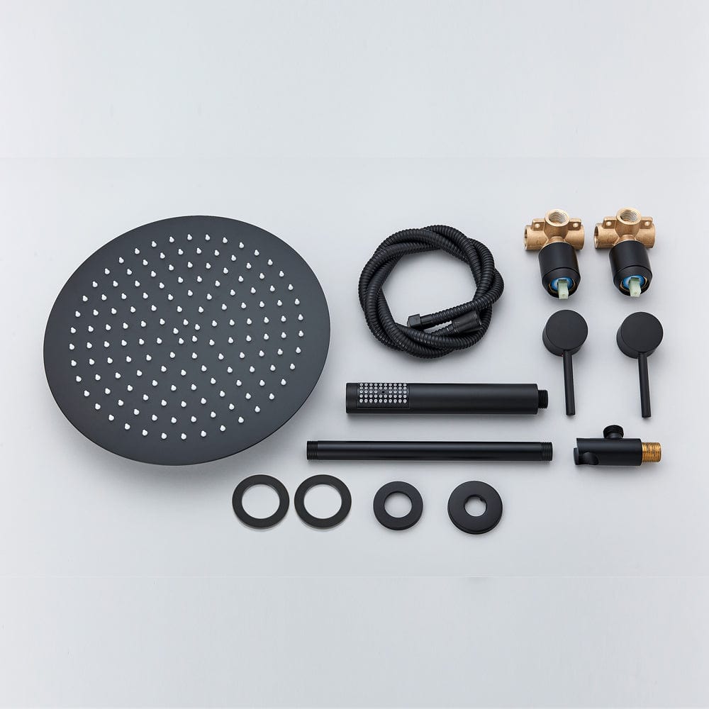 Set de dus negru cu montaj in tavan, para rotunda tip ploaie 30 cm