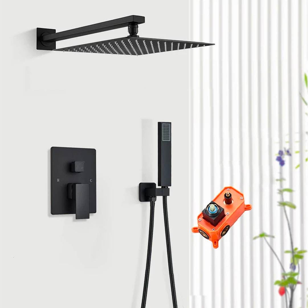 Set de dus negru cu para patrata 30 cm latura, cu 2 functii de curgere a apei