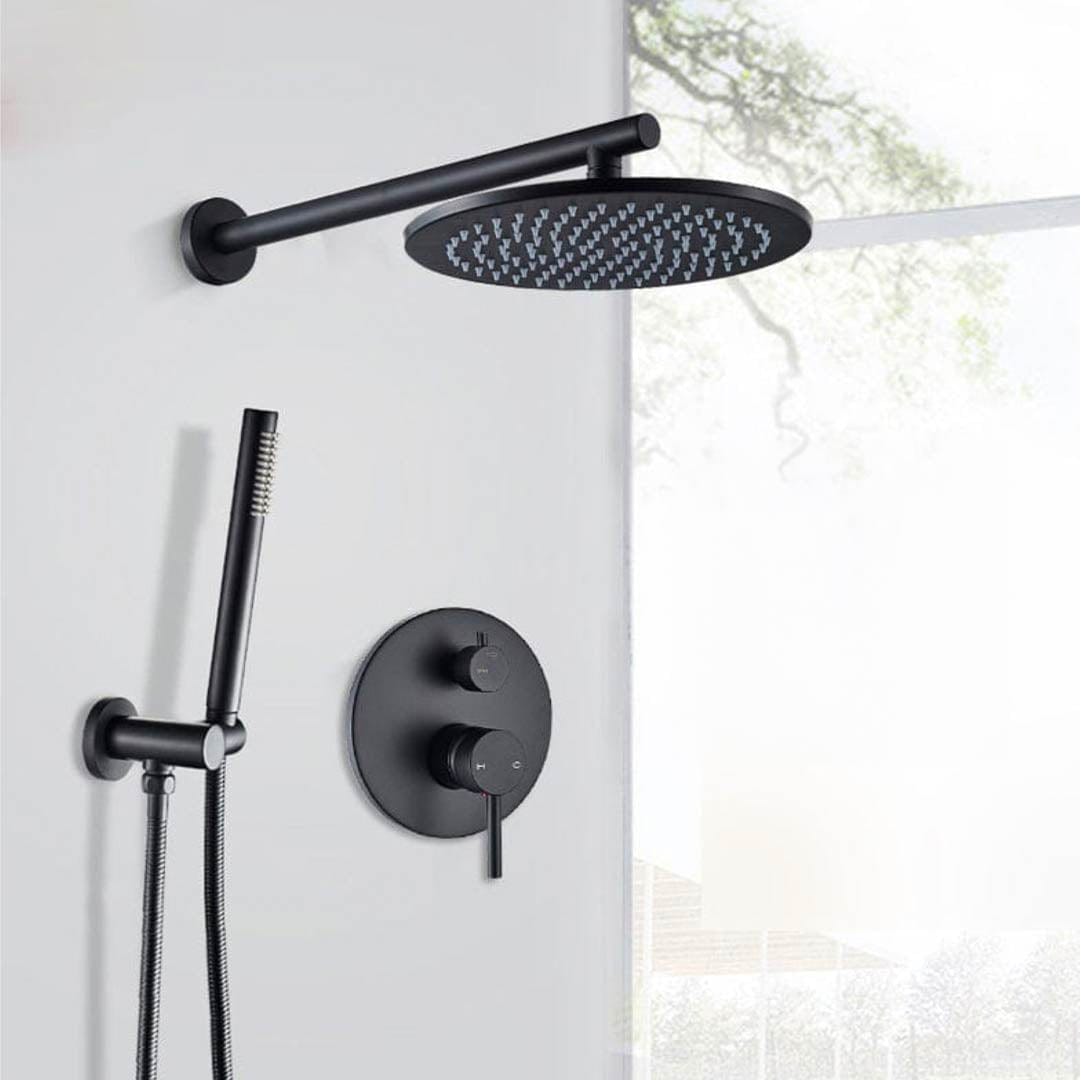 Set de dus negru cu para rotunda tip ploaie 25 cm, Green 1268