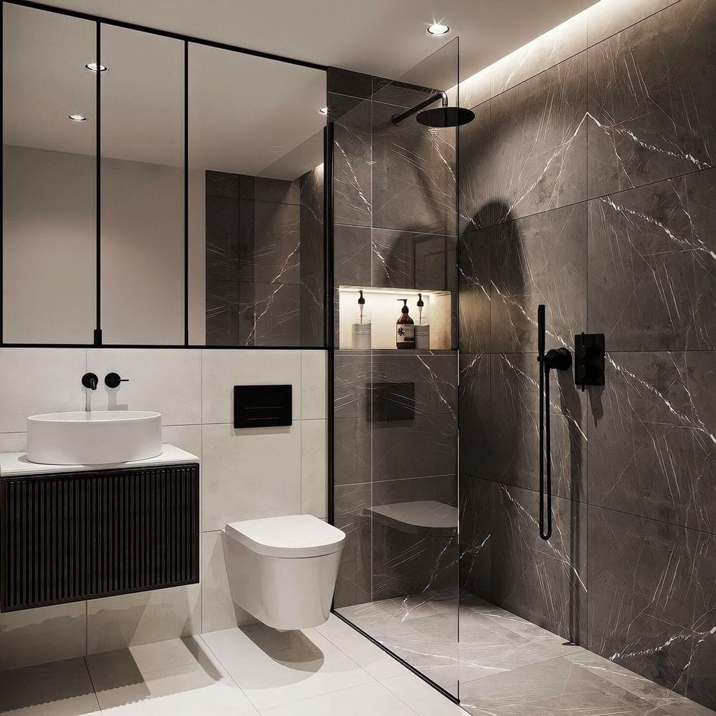 Set de dus negru cu para rotunda tip ploaie 25 cm, Green 1268