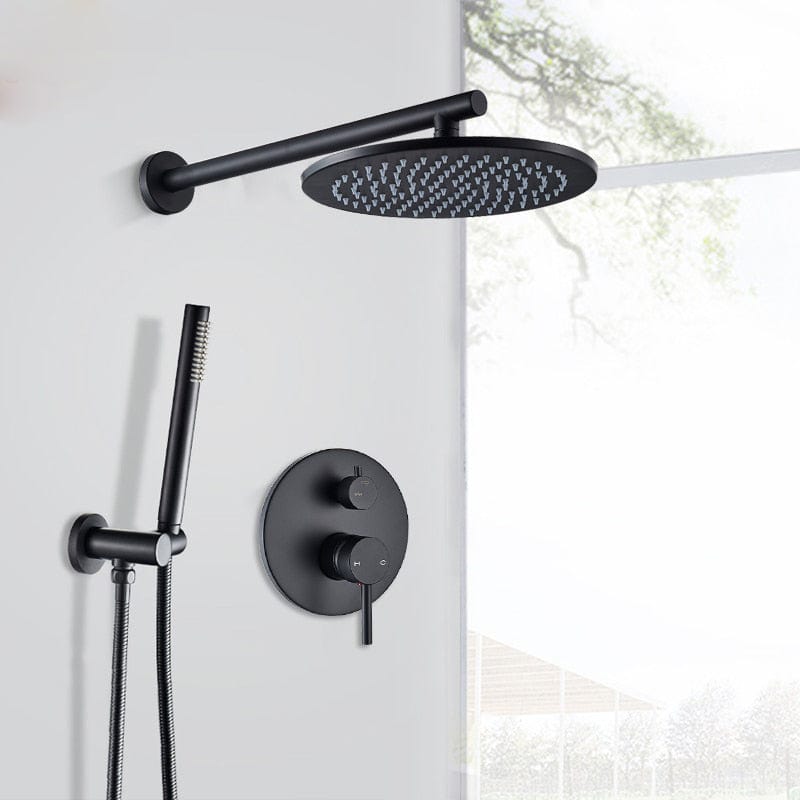 Set de dus negru cu para rotunda tip ploaie 25 cm, Green 1268