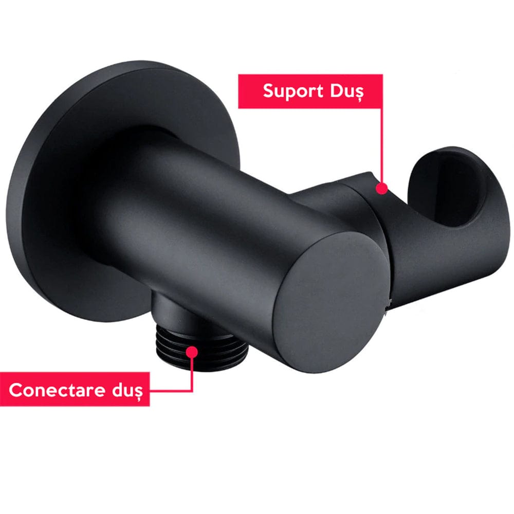 Set de dus negru cu para rotunda tip ploaie 25 cm, Green 1268