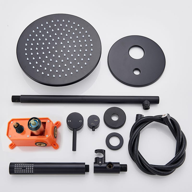 Set de dus negru cu para rotunda tip ploaie 25 cm, Green 1268