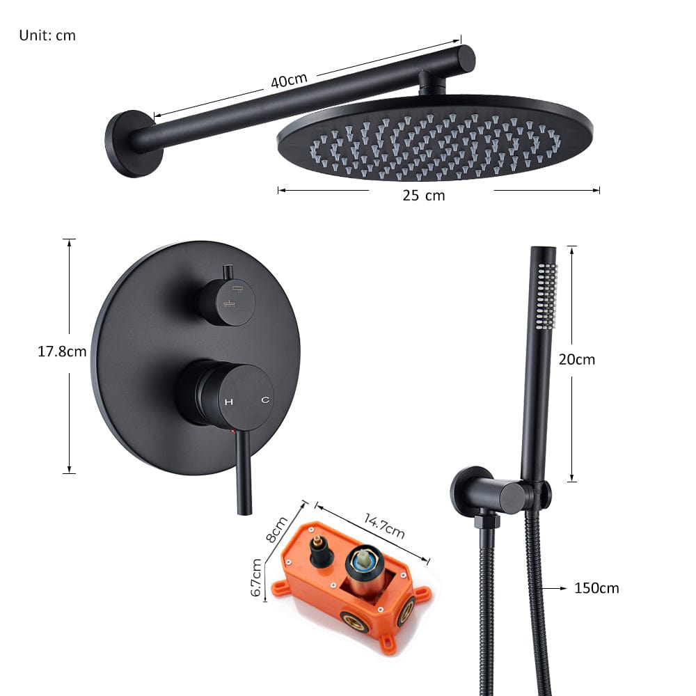 Set de dus negru cu para rotunda tip ploaie 25 cm, Green 1268