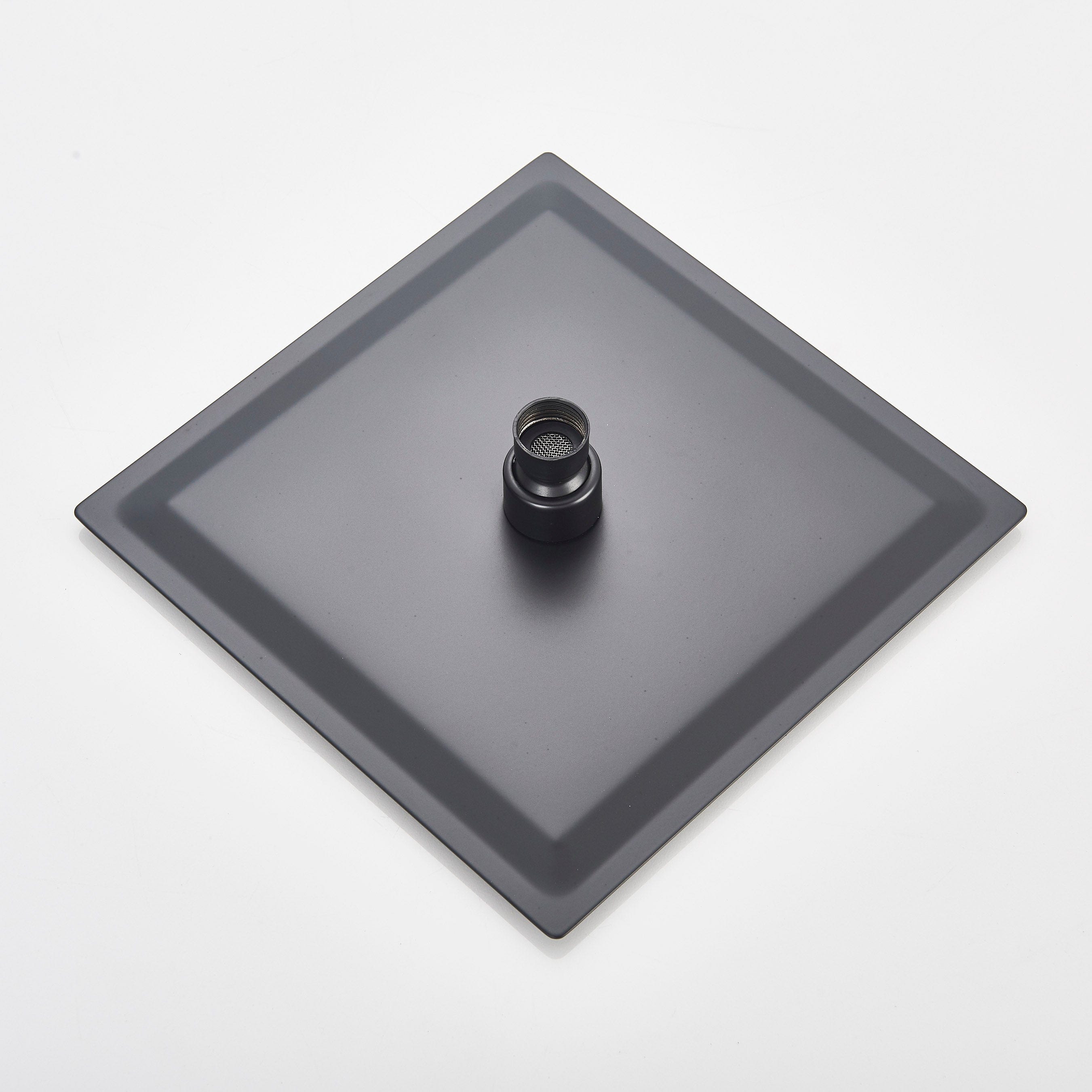 Set de dus negru incastrabil in tavan, cu para patrata 30 cm, 2 functii de curgere a apei