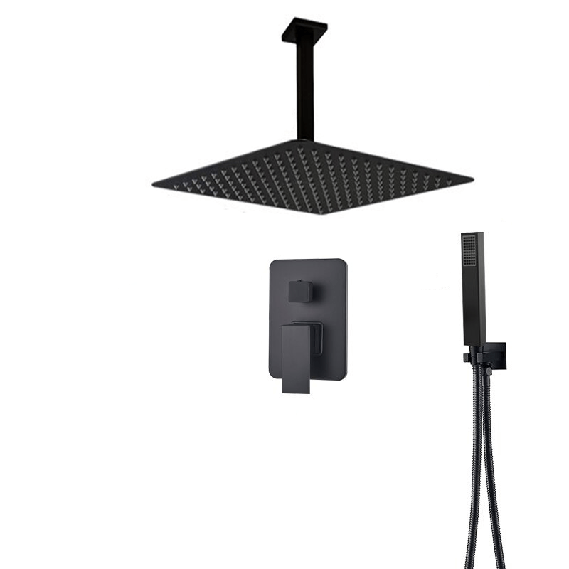 Set de dus negru incastrabil in tavan, cu para patrata 30 cm, 2 functii de curgere a apei